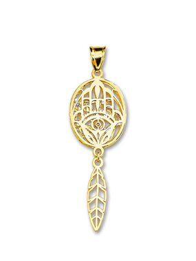 14K Solid Gold Feather and Hamsa Pendant | Bohemian Charm By Tehrani Jewelry